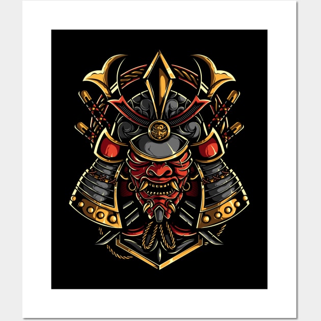 Oni Samurai Mask Wall Art by djankrixzstudio